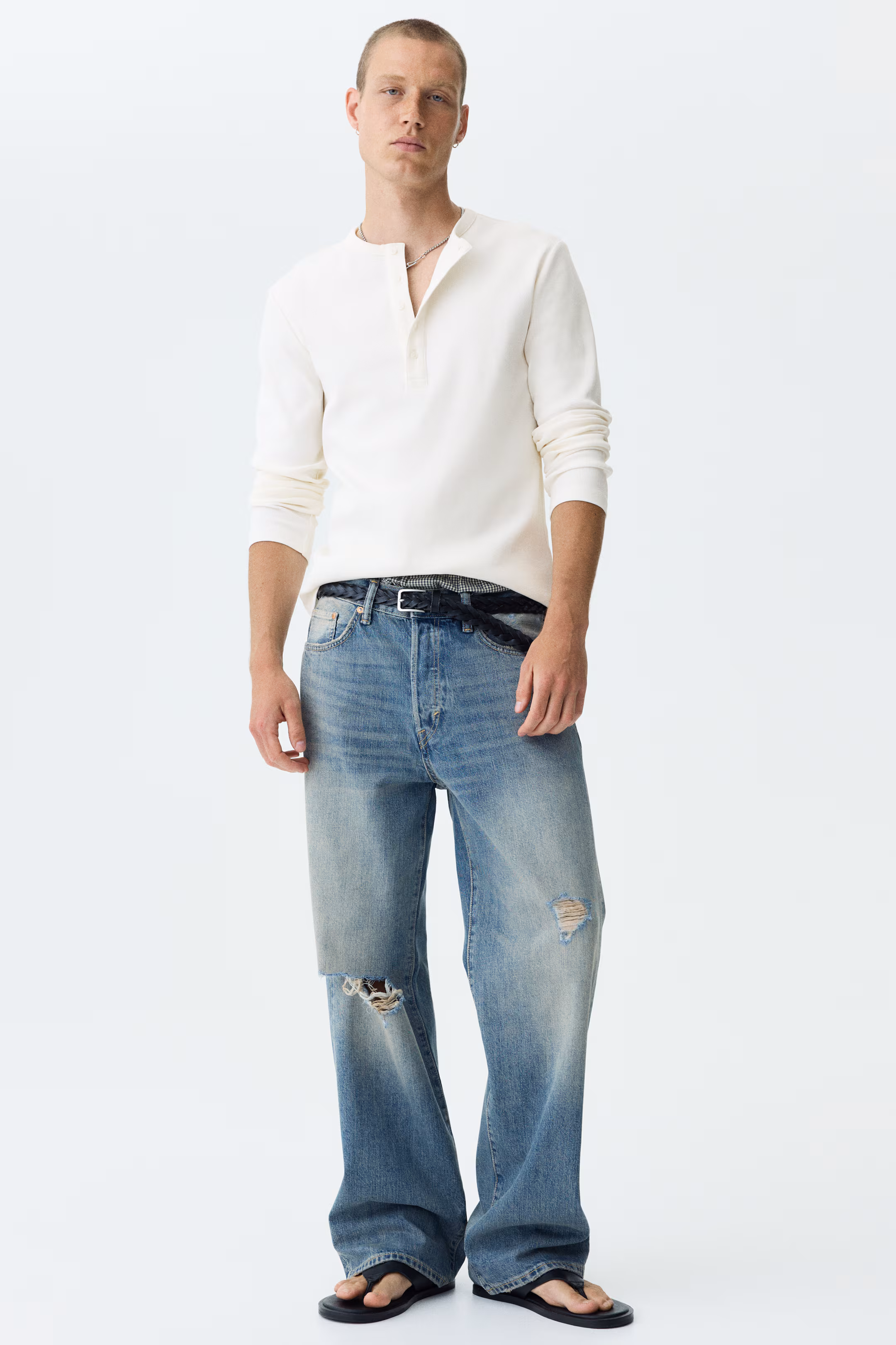 Slim-Fit Ribbed Henley Shirt