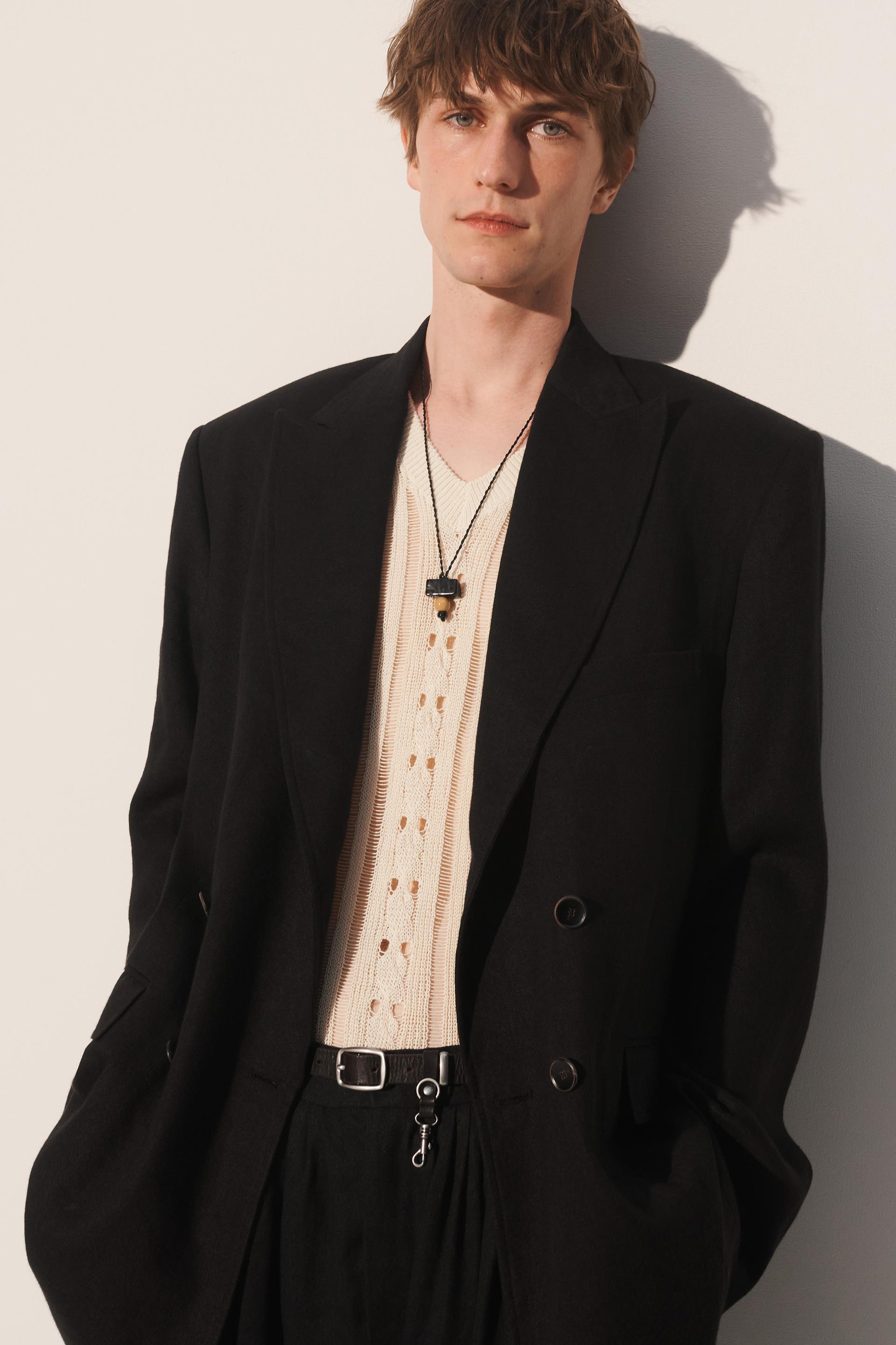 DOUBLE-BREASTED LINEN/LYOCELL SUIT BLAZER