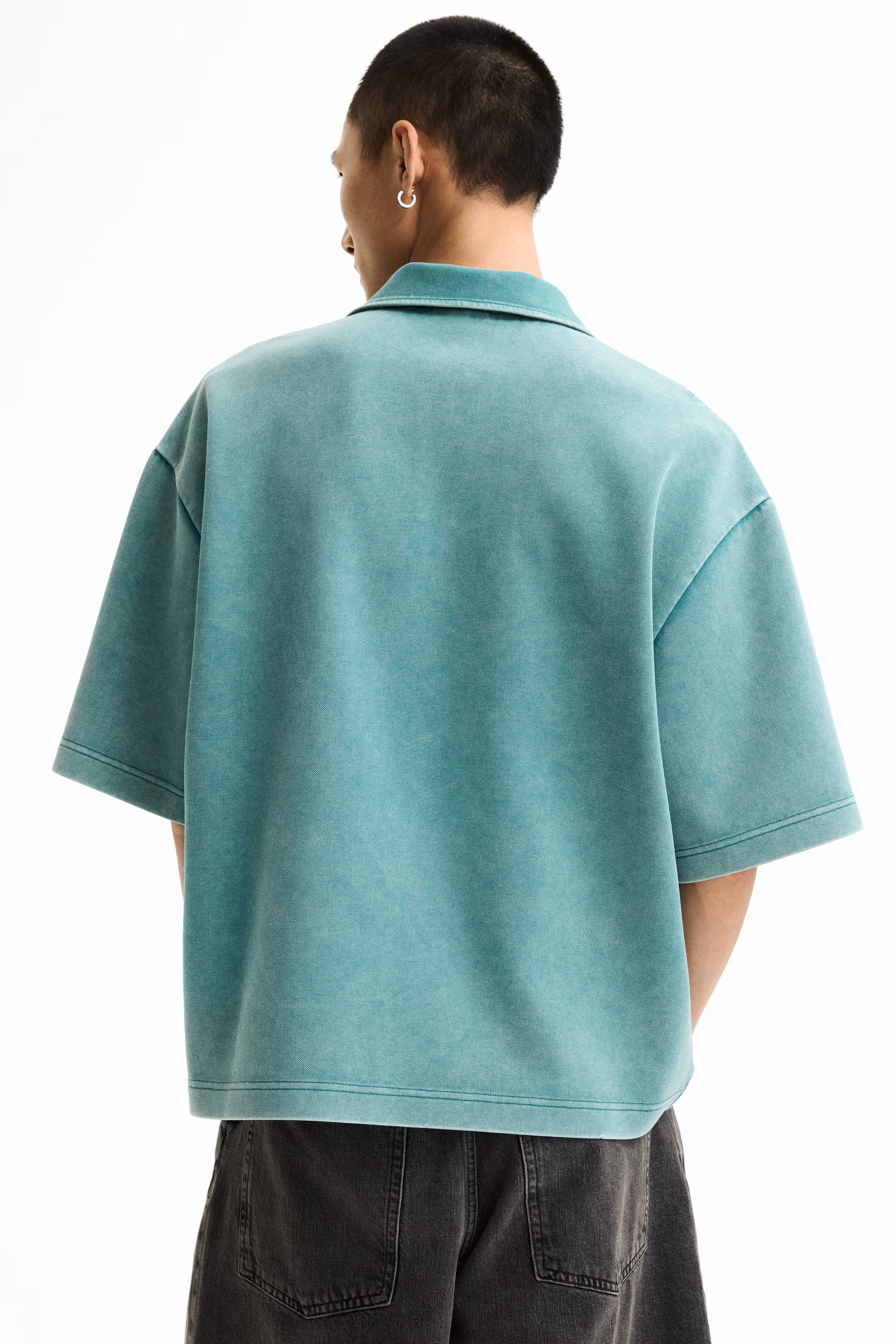 Oversized Fit Washed-look polo shirt